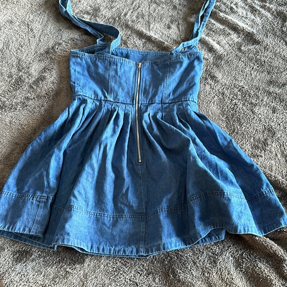 Tie strap pleated skirt denim dress size L - Picture 6 of 7